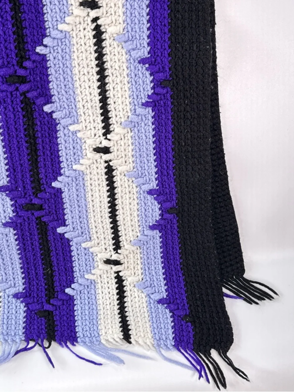 Handmade Throw Blanket Purple Striped Crochet Boho Fringe 50x52